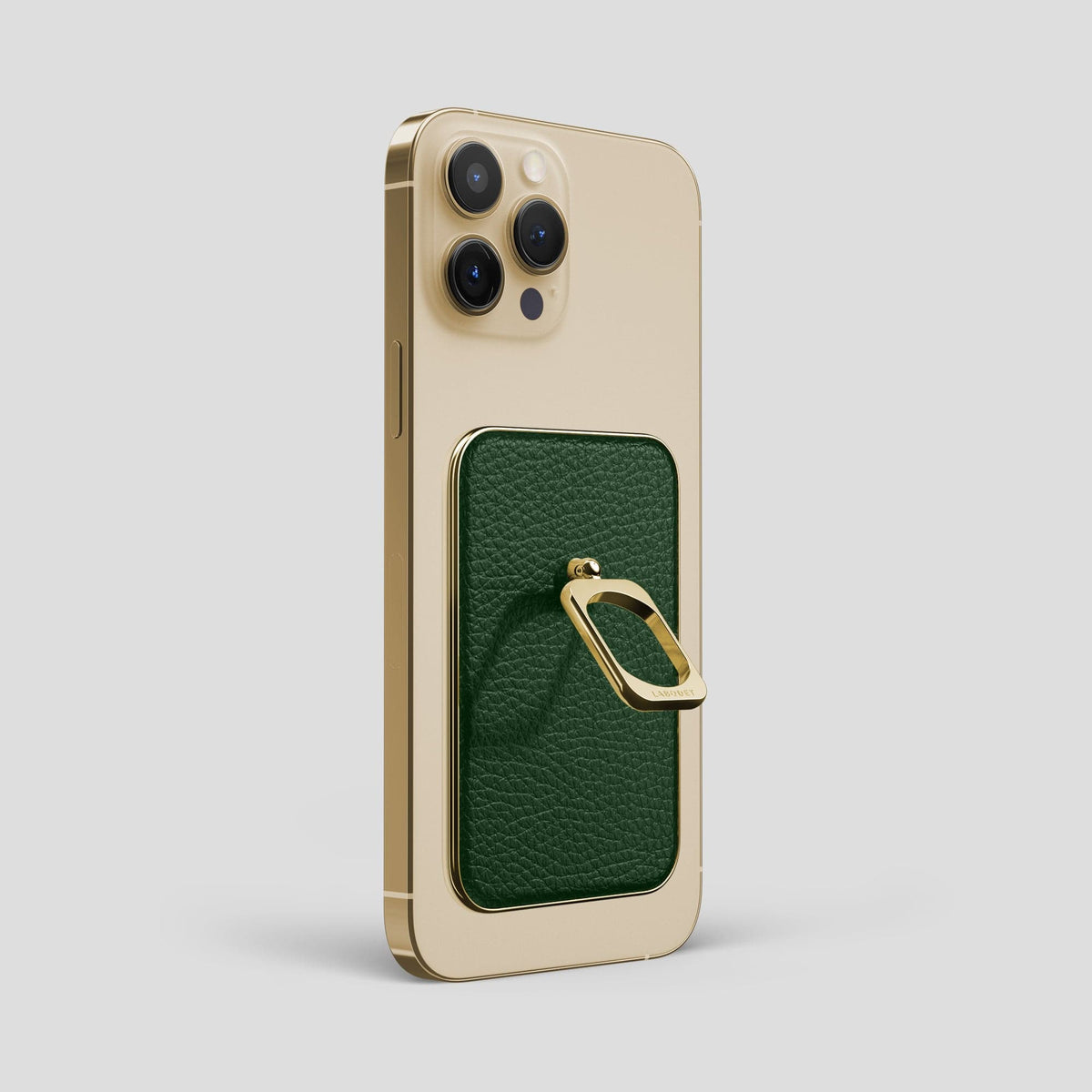 Dark Green iPhone 15 Pro Max MagSafe Ring Calf with Gold Metal -1 | Dark-Green-Gold