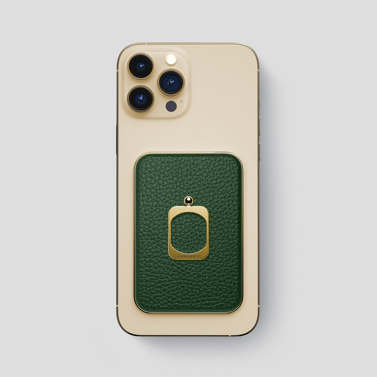 Dark Green iPhone 15 Pro Max MagSafe Ring Calf with Gold Metal -2 | Dark-Green-Gold