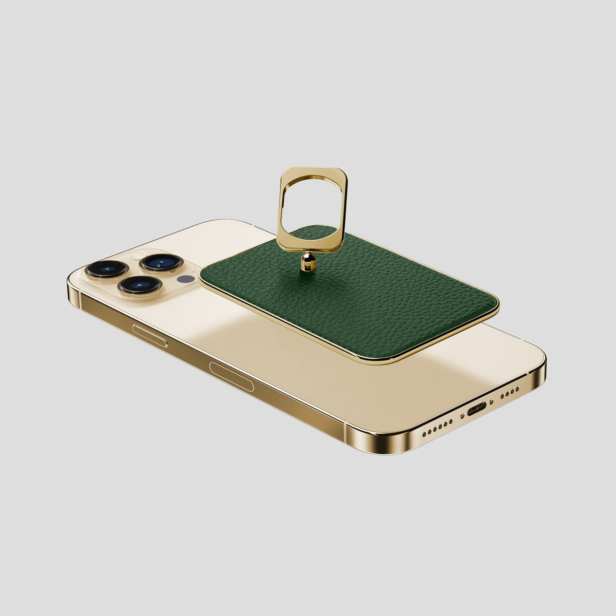 Dark Green iPhone 15 Pro Max MagSafe Ring Calf with Gold Metal -4 | Dark-Green-Gold
