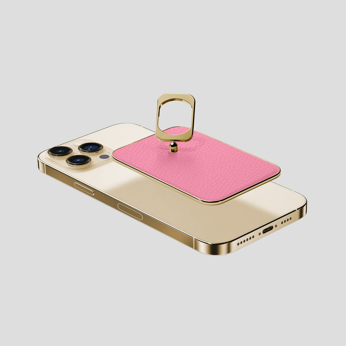 Pink iPhone 15 Pro Max MagSafe Ring Calf with Gold Metal -4 | Pink-Gold