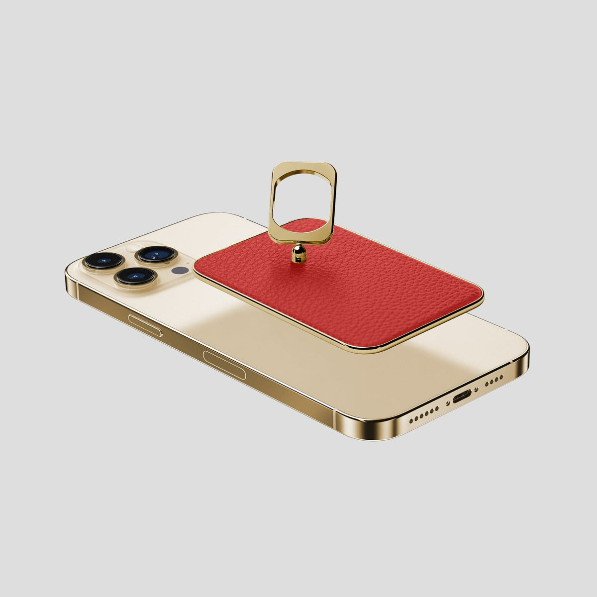 Red iPhone 15 Pro Max MagSafe Ring Calf with Gold Metal -4 | Red-Gold