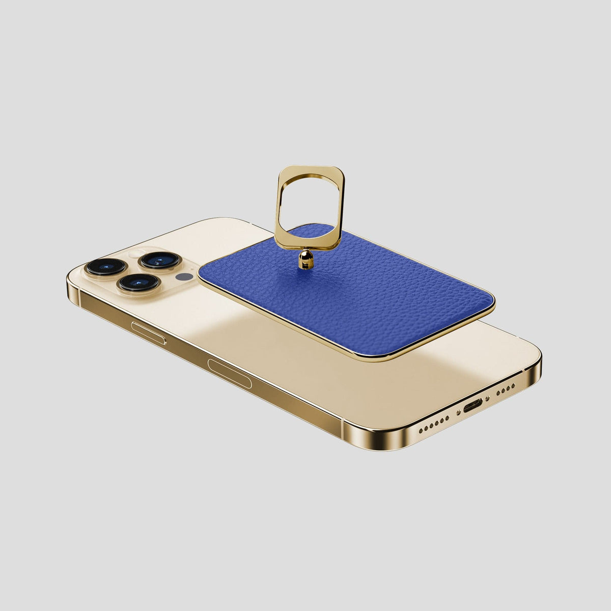 Royal Blue iPhone 15 Pro Max MagSafe Ring Calf with Gold Metal -4 | Royal-Blue-Gold
