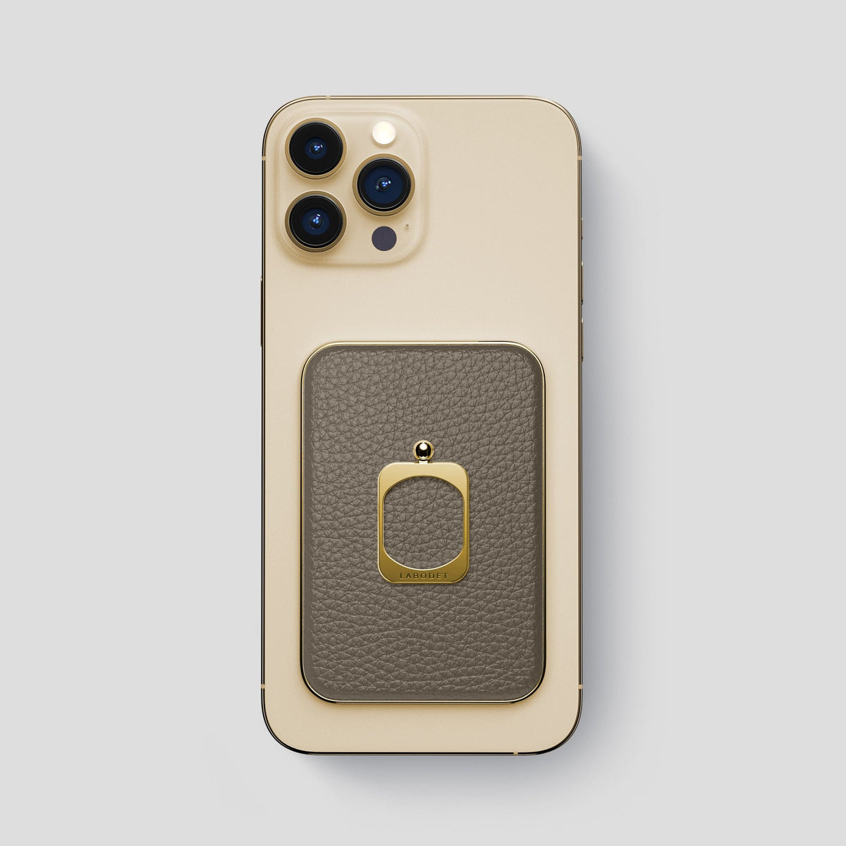 Taupe iPhone 15 Pro Max MagSafe Ring Calf with Gold Metal -2 | Taupe-Gold
