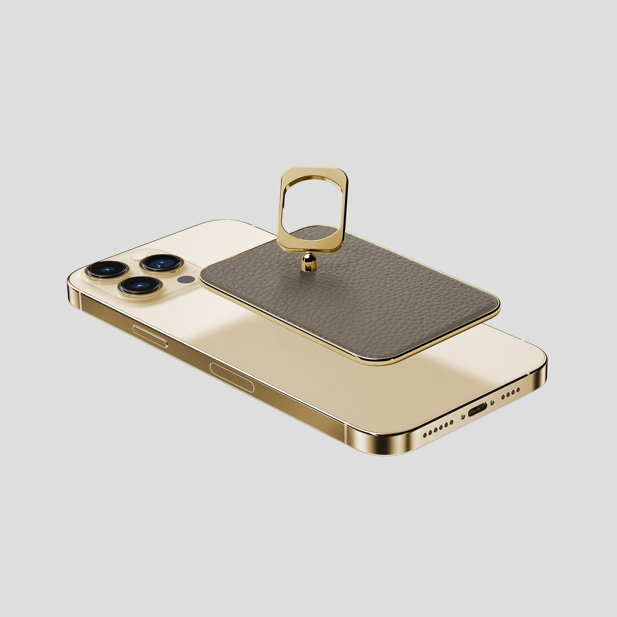 Taupe iPhone 15 Pro Max MagSafe Ring Calf with Gold Metal -4 | Taupe-Gold