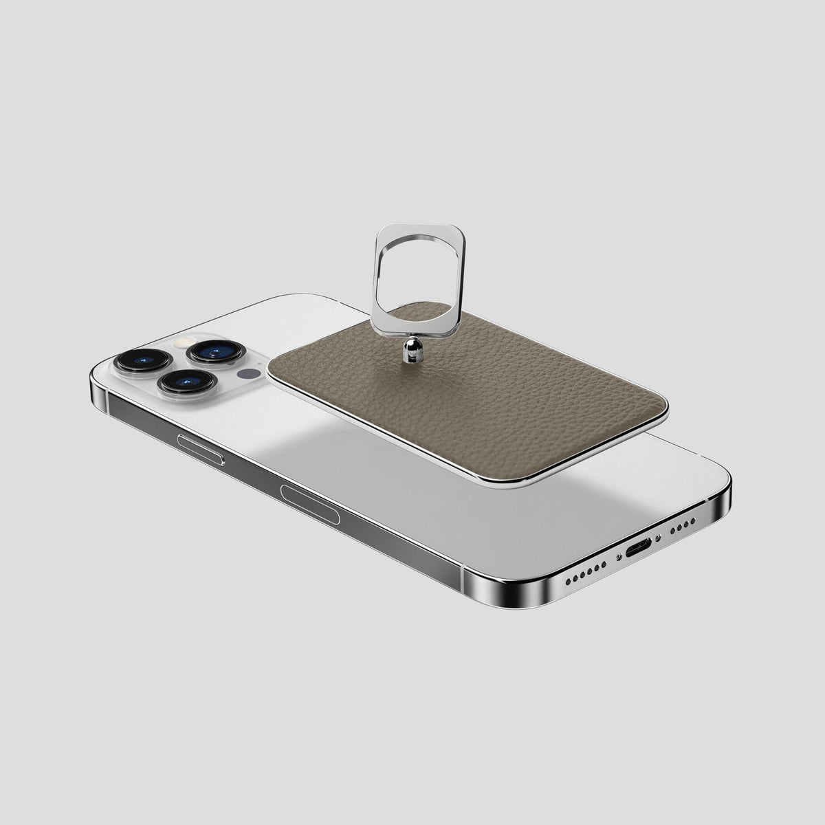 Taupe iPhone 15 Pro Max MagSafe Ring Calf with Steel Metal -4 | Taupe-Steel