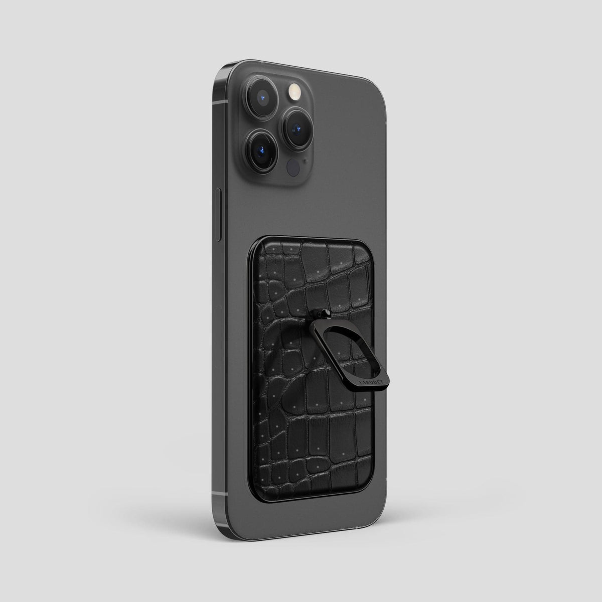 Black iPhone 15 Pro Max Magsafe Ring Porosus Crocodile with Black Metal -1 | Black-Black