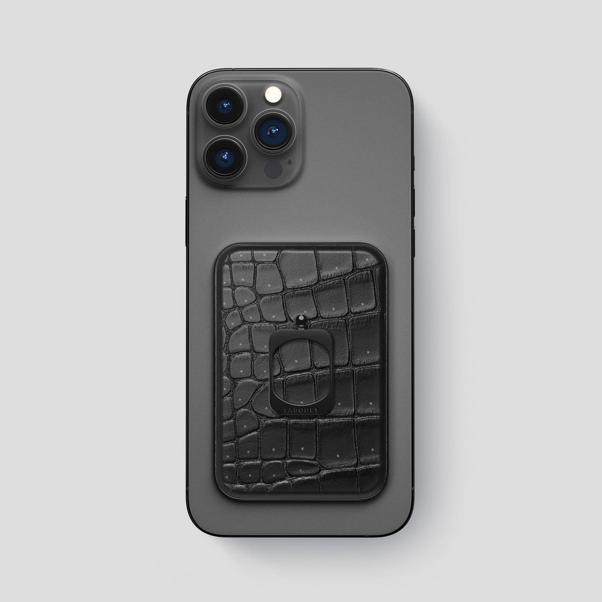 Black iPhone 15 Pro Max Magsafe Ring Porosus Crocodile with Black Metal -2 | Black-Black