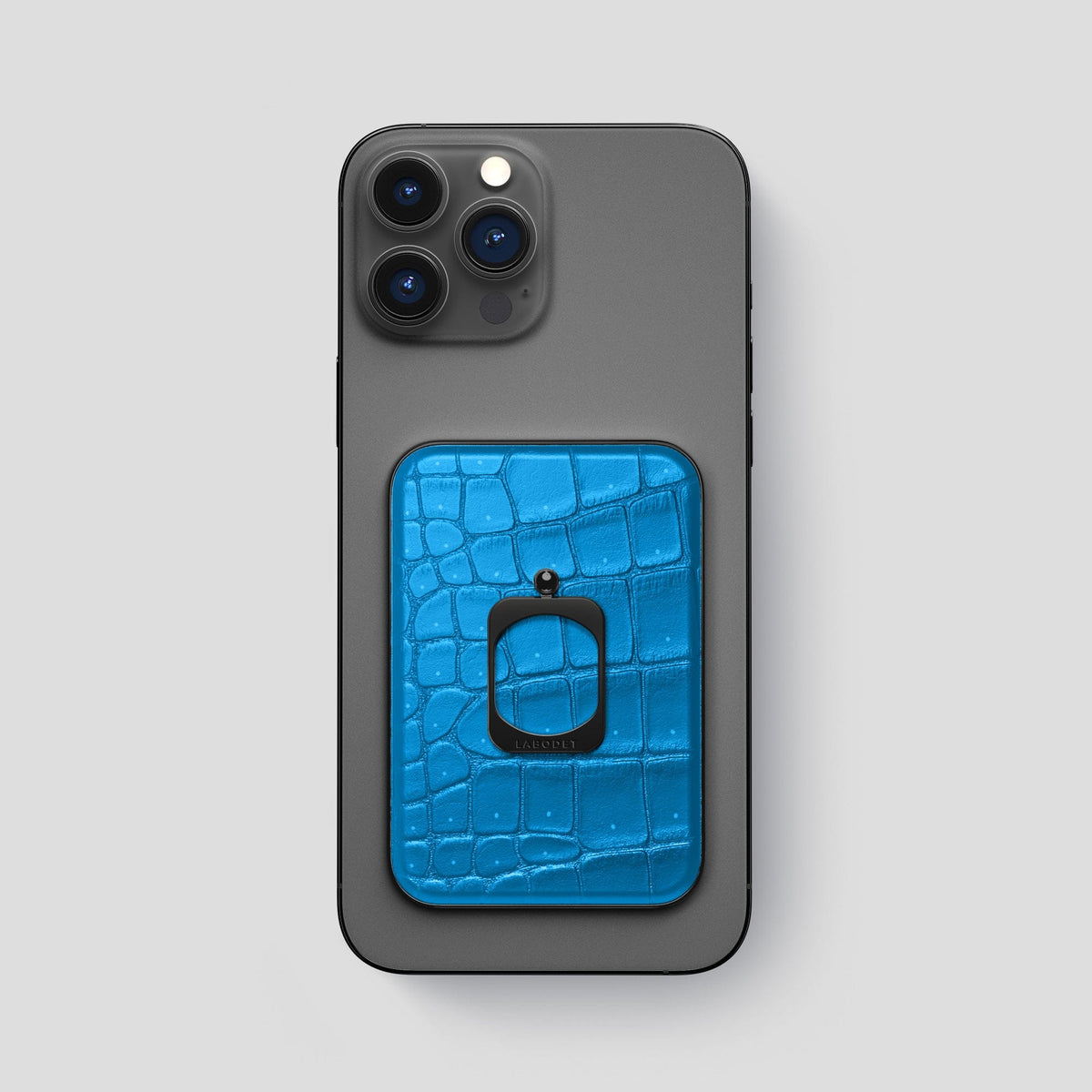 Blue-Lagoon iPhone 15 Pro Max Magsafe Ring Porosus Crocodile with Black Metal -2 | Blue-Lagoon-Black