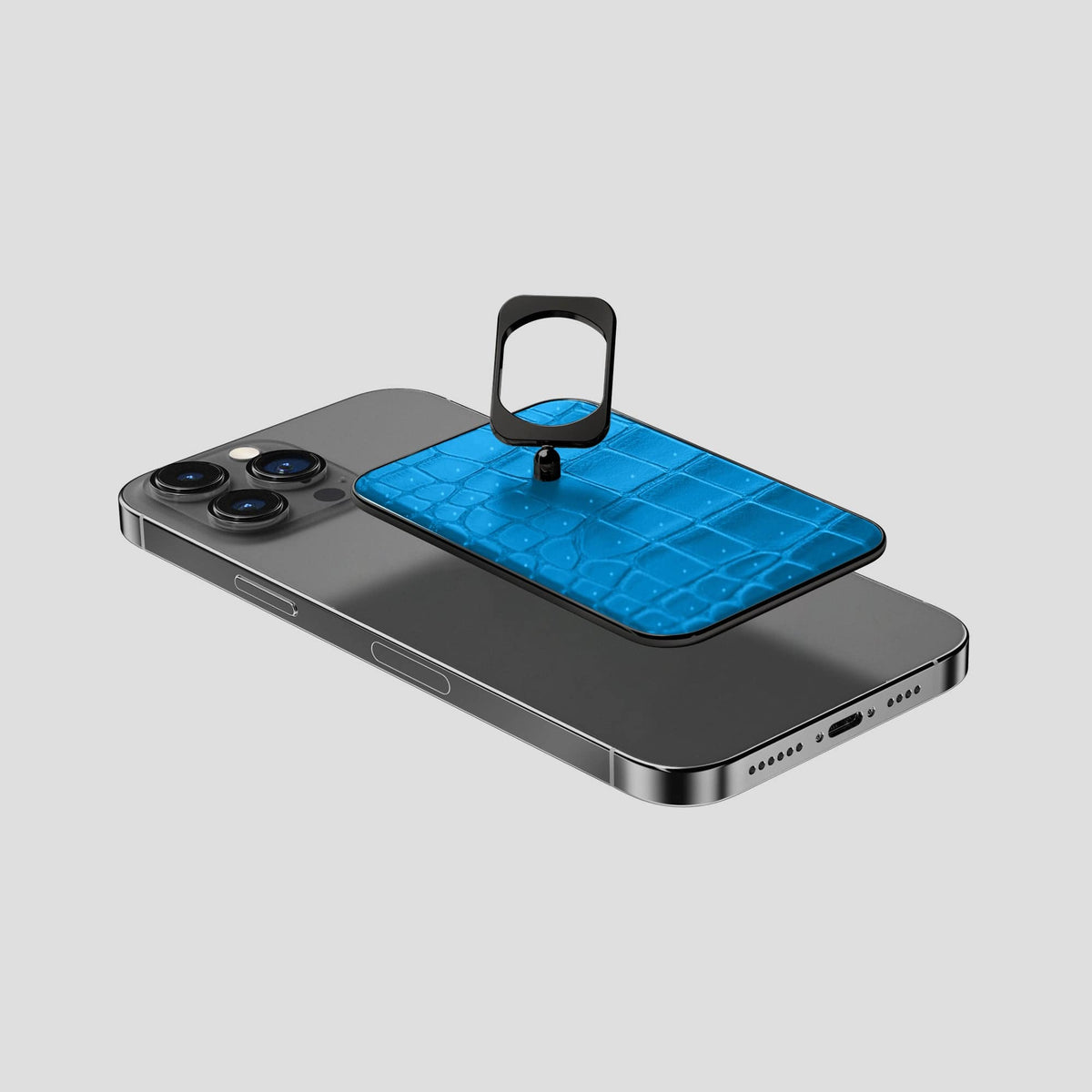 Blue-Lagoon iPhone 15 Pro Max Magsafe Ring Porosus Crocodile with Black Metal -4 | Blue-Lagoon-Black
