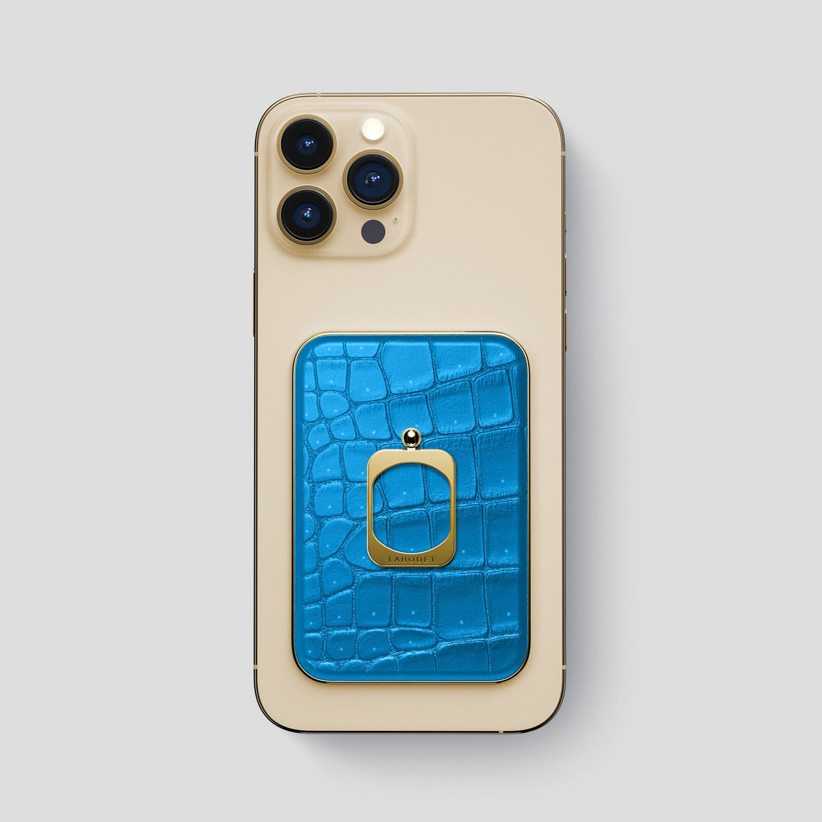Blue-Lagoon iPhone 15 Pro Max Magsafe Ring Porosus Crocodile with Gold Metal -2 | Blue-Lagoon-Gold
