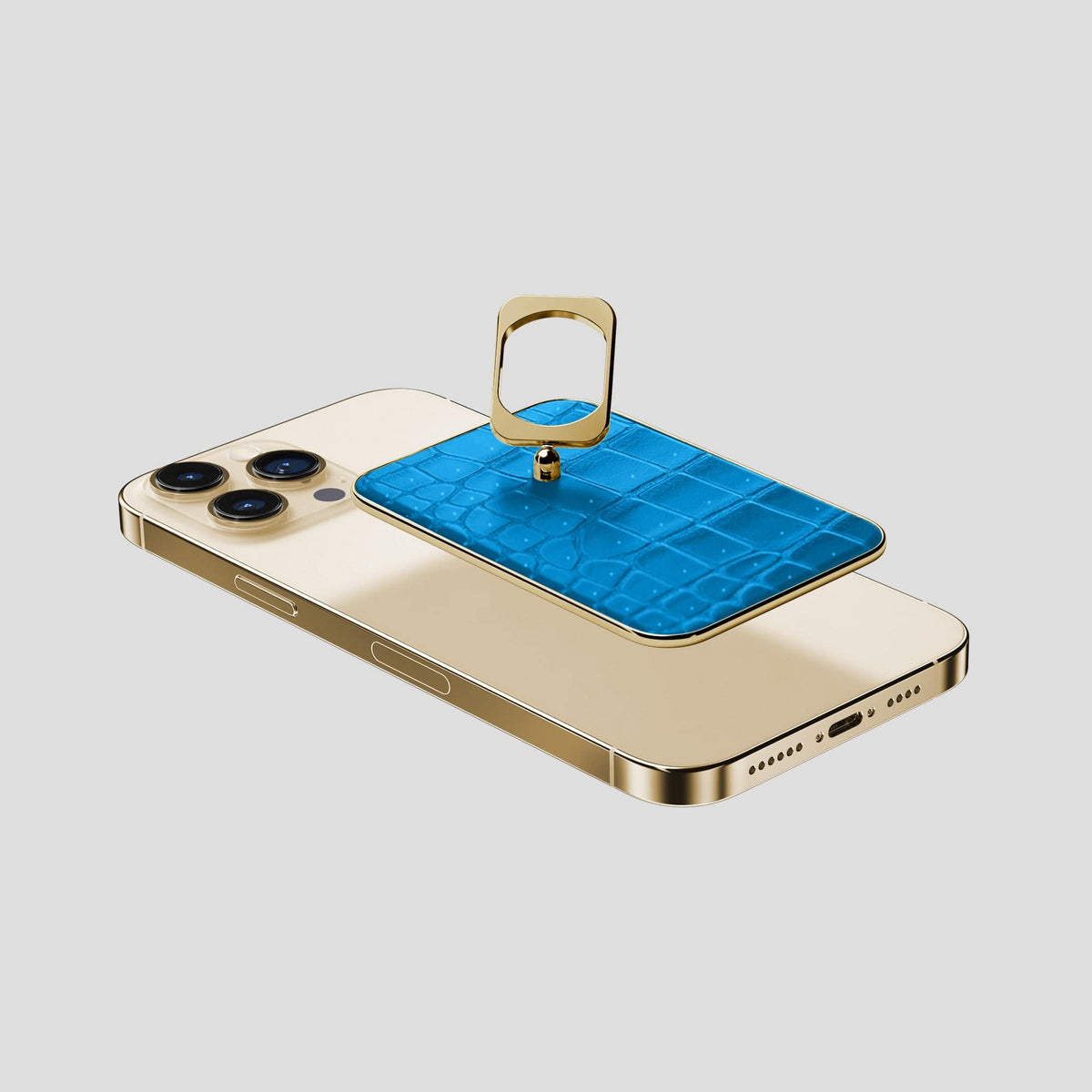 Blue-Lagoon iPhone 15 Pro Max Magsafe Ring Porosus Crocodile with Gold Metal -4 | Blue-Lagoon-Gold