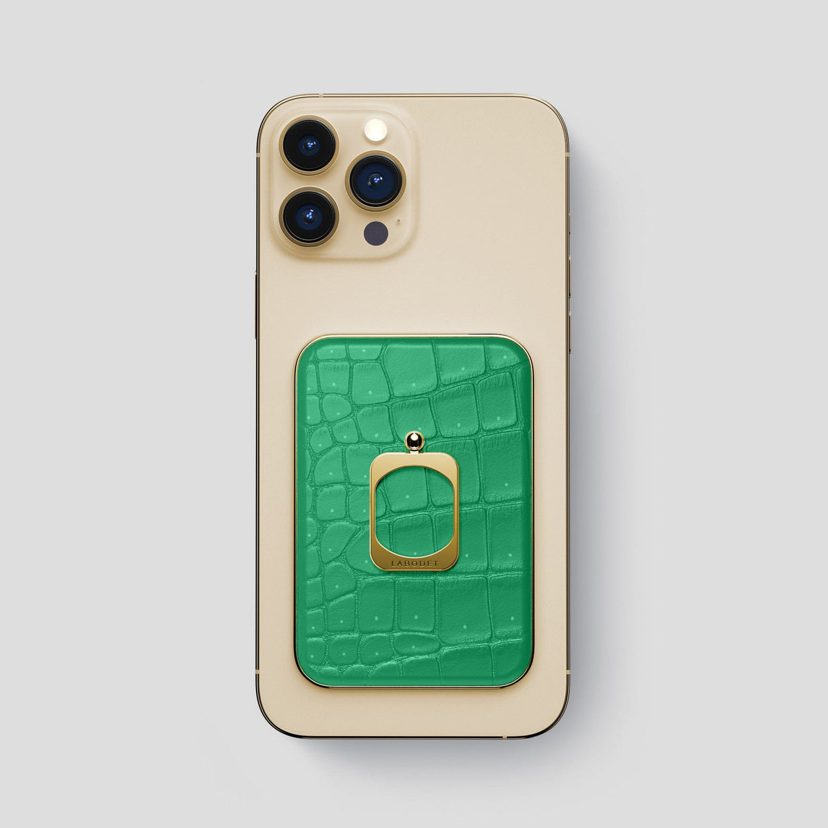 Cactus-Green iPhone 15 Pro Max Magsafe Ring Porosus Crocodile with Gold Metal -2 | Cactus-Green-Gold