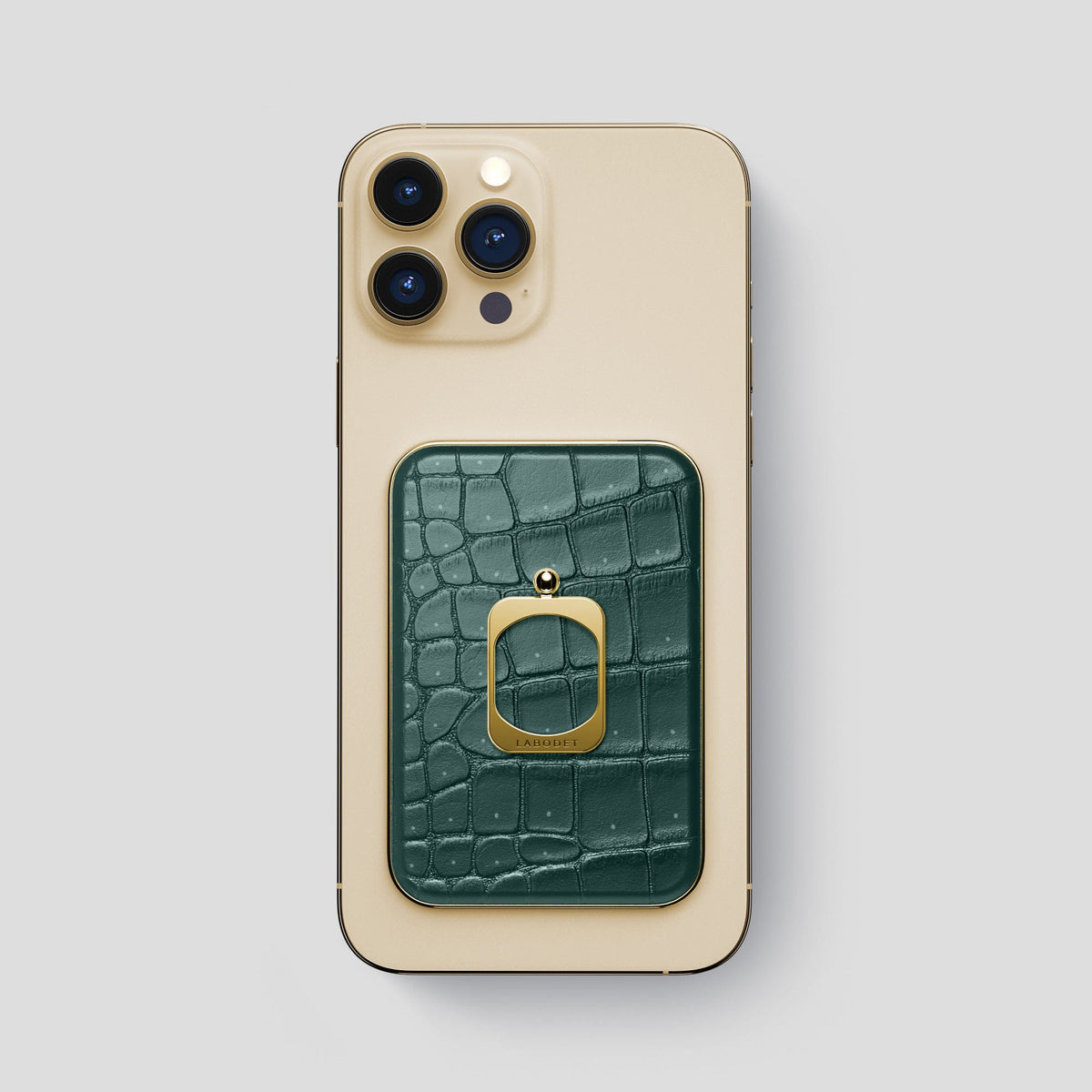 Dark-Forest iPhone 15 Pro Max Magsafe Ring Porosus Crocodile with Gold Metal -2 | Dark-Forest-Gold
