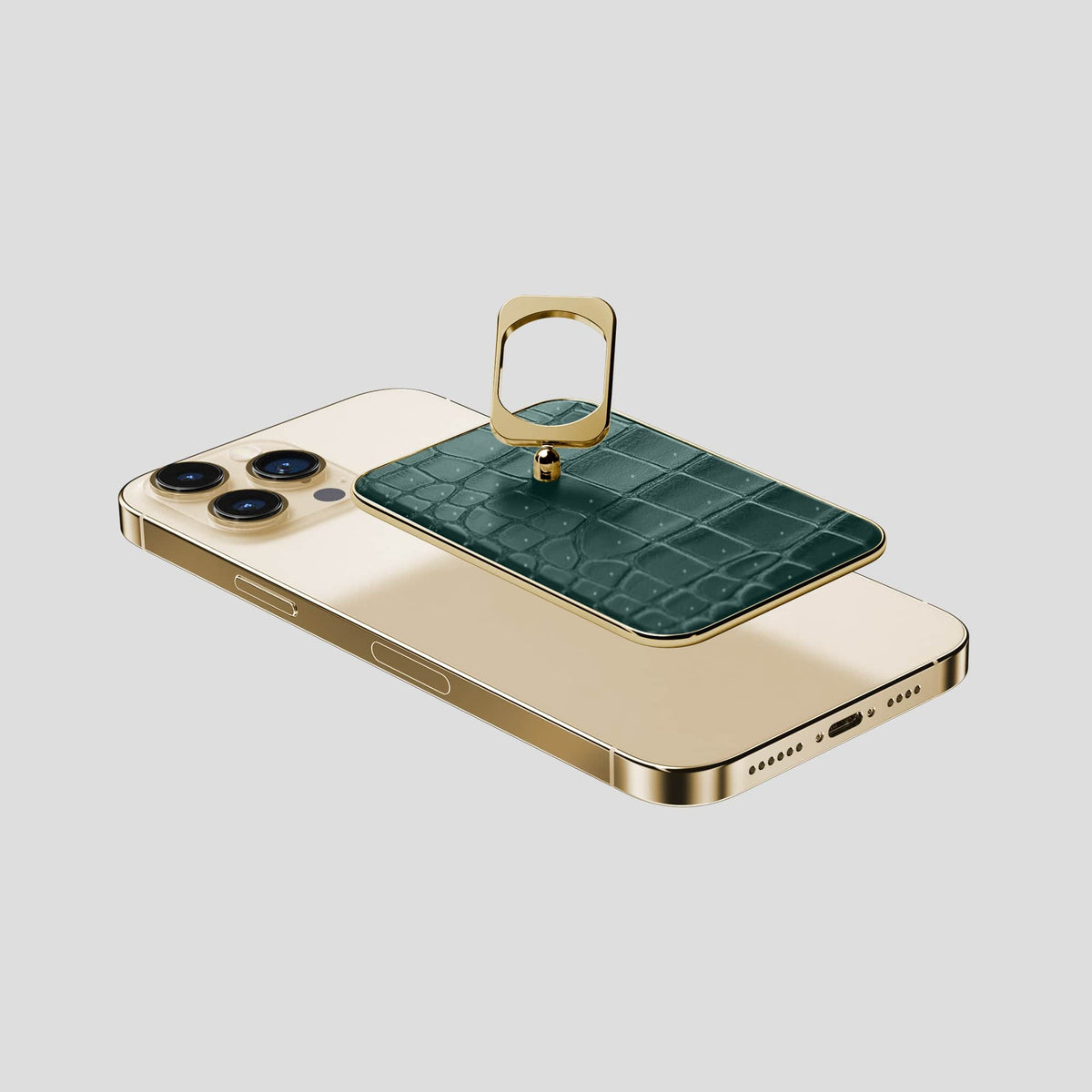 Dark-Forest iPhone 15 Pro Max Magsafe Ring Porosus Crocodile with Gold Metal -4 | Dark-Forest-Gold