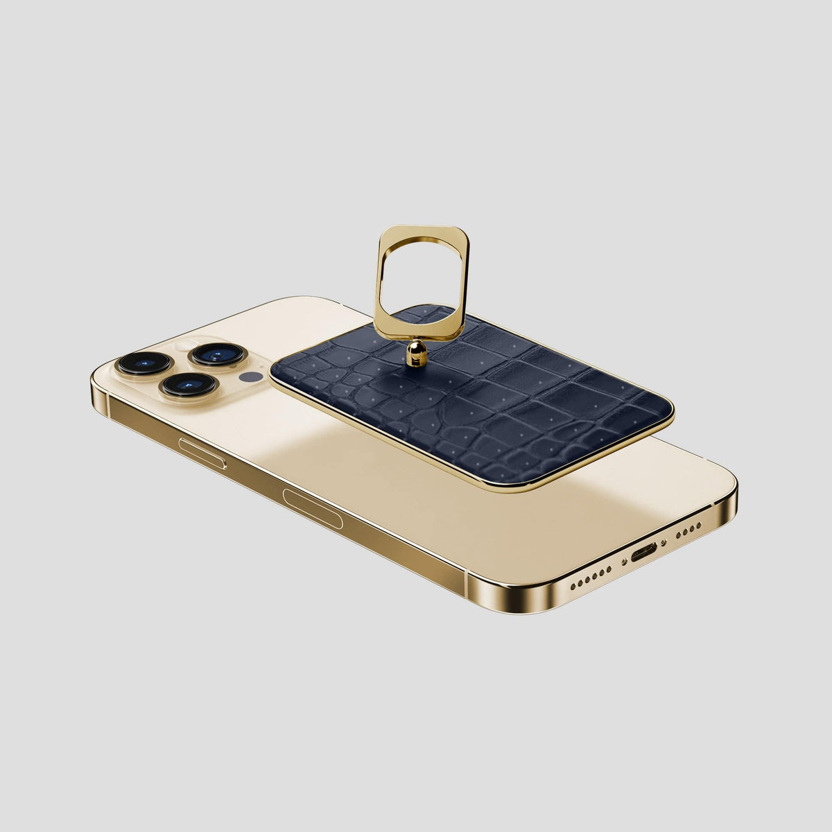 Deep Blue Sea iPhone 15 Pro Max Magsafe Ring Porosus Crocodile with Gold Metal -4 | Deep-Blue-Sea-Gold