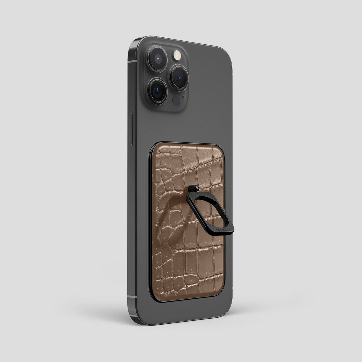 Fur-Brown iPhone 15 Pro Max Magsafe Ring Porosus Crocodile with Black Metal -1 | Fur-Brown-Black