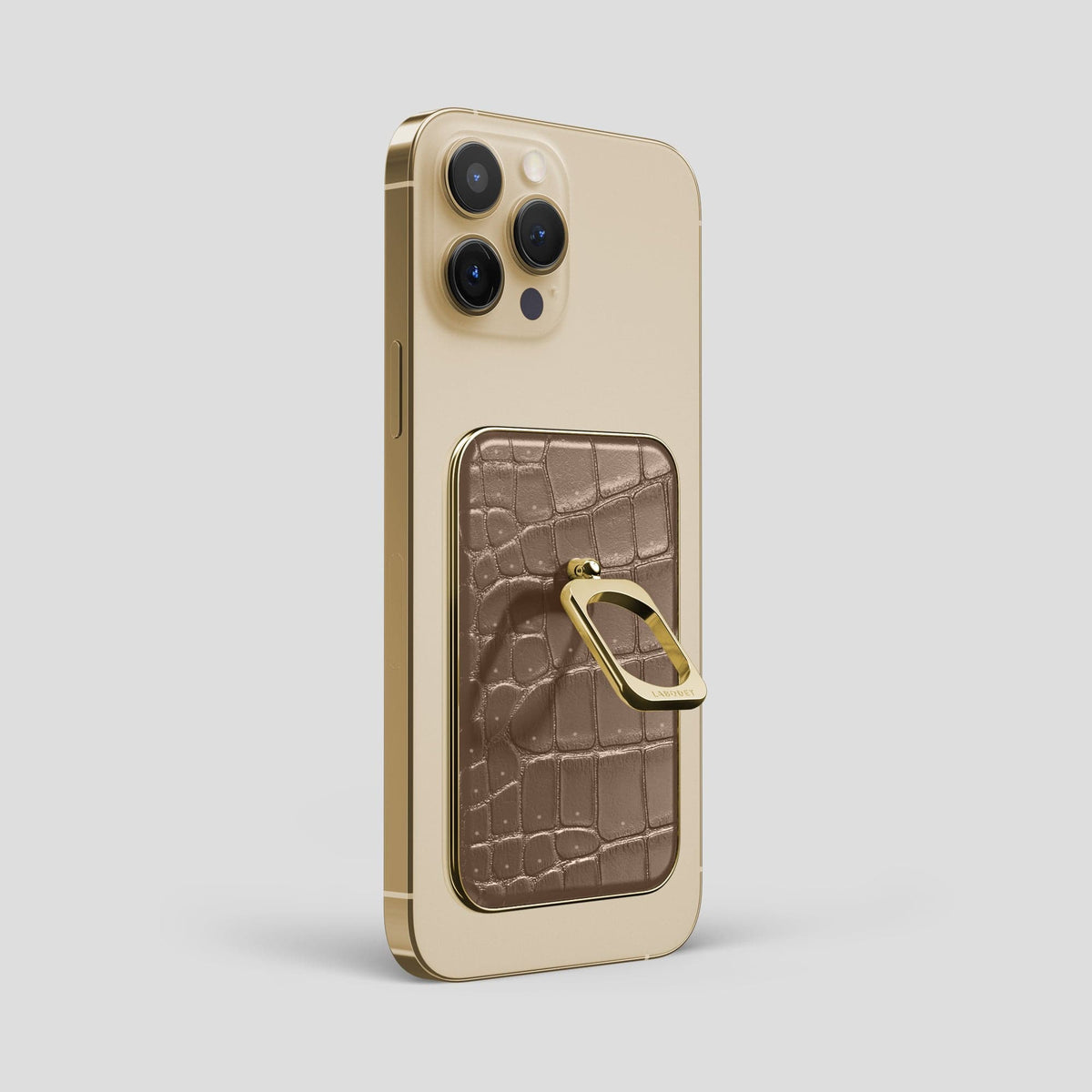 Fur-Brown iPhone 15 Pro Max Magsafe Ring Porosus Crocodile with Gold Metal -1 | Fur-Brown-Gold