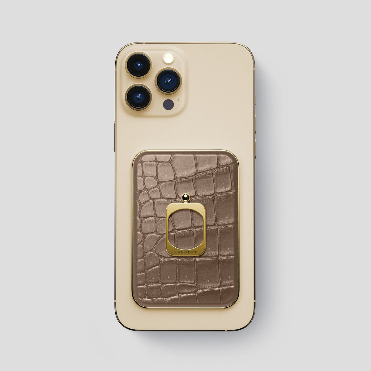 Fur-Brown iPhone 15 Pro Max Magsafe Ring Porosus Crocodile with Gold Metal -2 | Fur-Brown-Gold