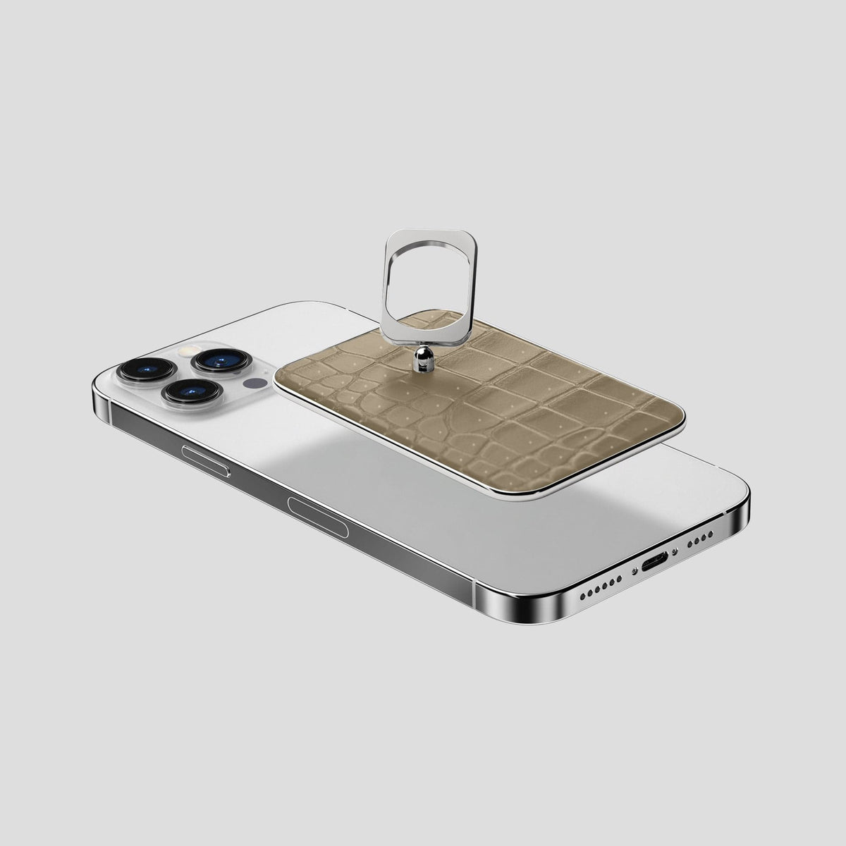 Kaki-Green iPhone 15 Pro Max Magsafe Ring Porosus Crocodile with Steel Metal -4 | Kaki-Green-Steel