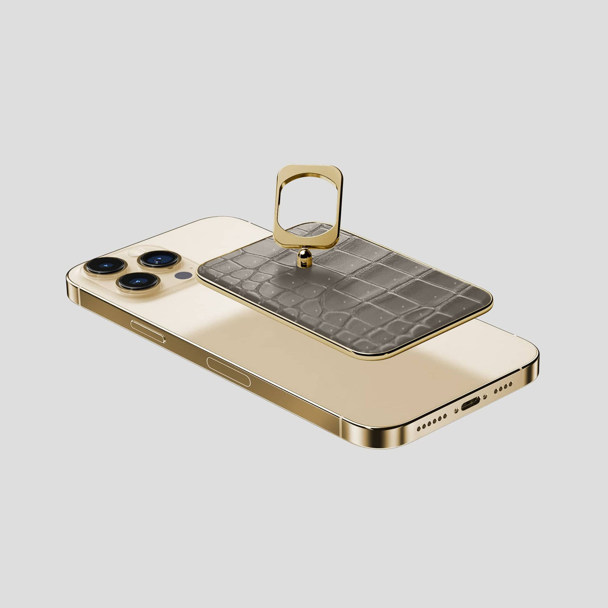 Lava-Stone iPhone 15 Pro Max Magsafe Ring Porosus Crocodile with Gold Metal -4 | Lava-Stone-Gold