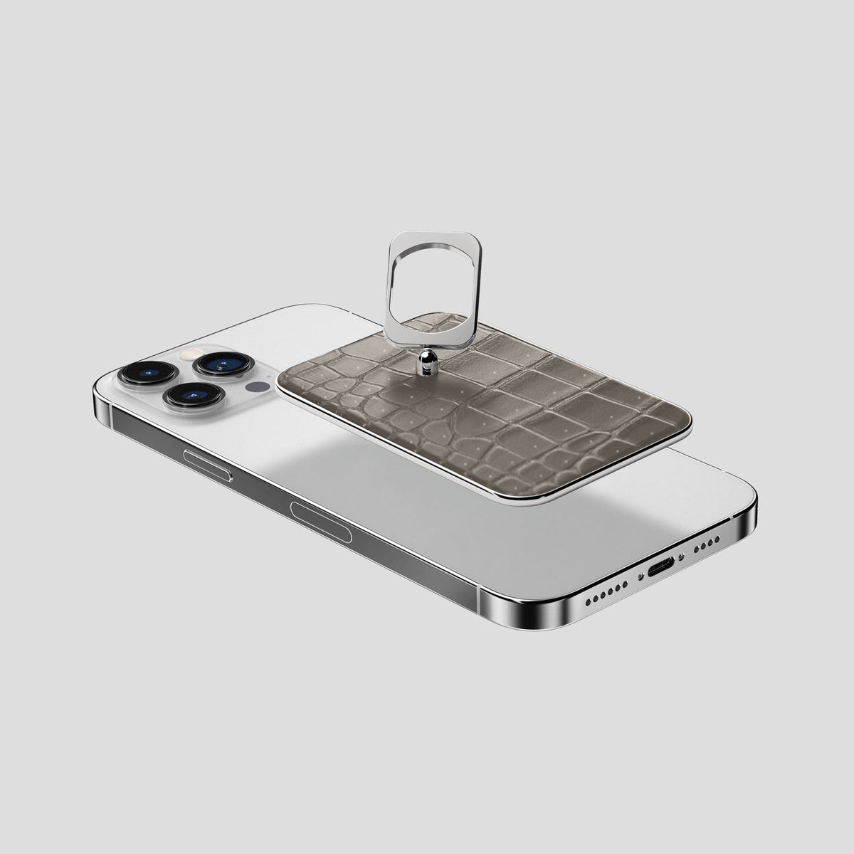 Lava-Stone iPhone 15 Pro Max Magsafe Ring Porosus Crocodile with Steel Metal -4 | Lava-Stone-Steel