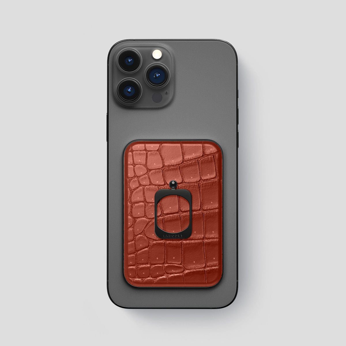 Mahogany-Brown iPhone 15 Pro Max Magsafe Ring Porosus Crocodile with Black Metal -2 | Mahogany-Brown-Black