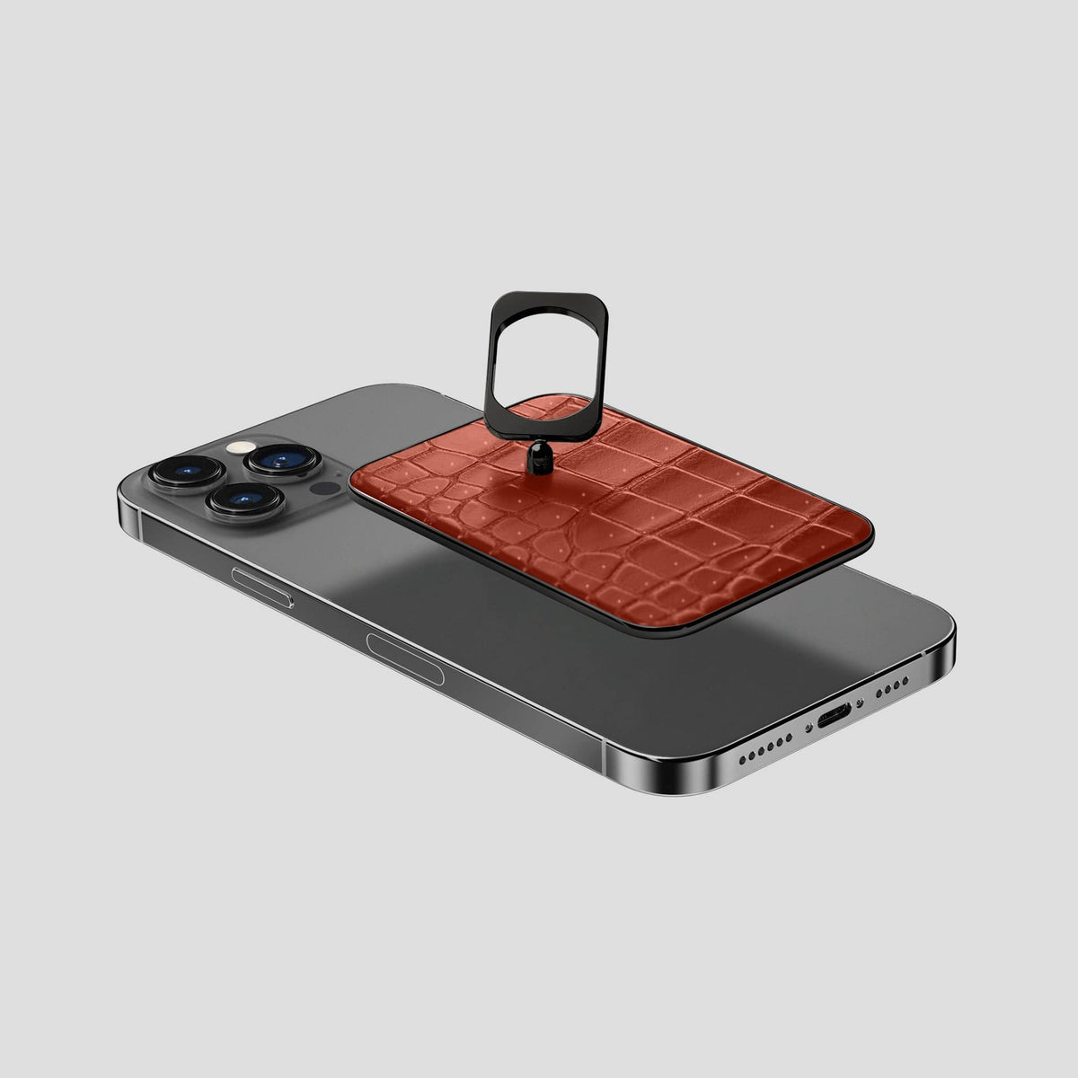 Mahogany-Brown iPhone 15 Pro Max Magsafe Ring Porosus Crocodile with Black Metal -4 | Mahogany-Brown-Black