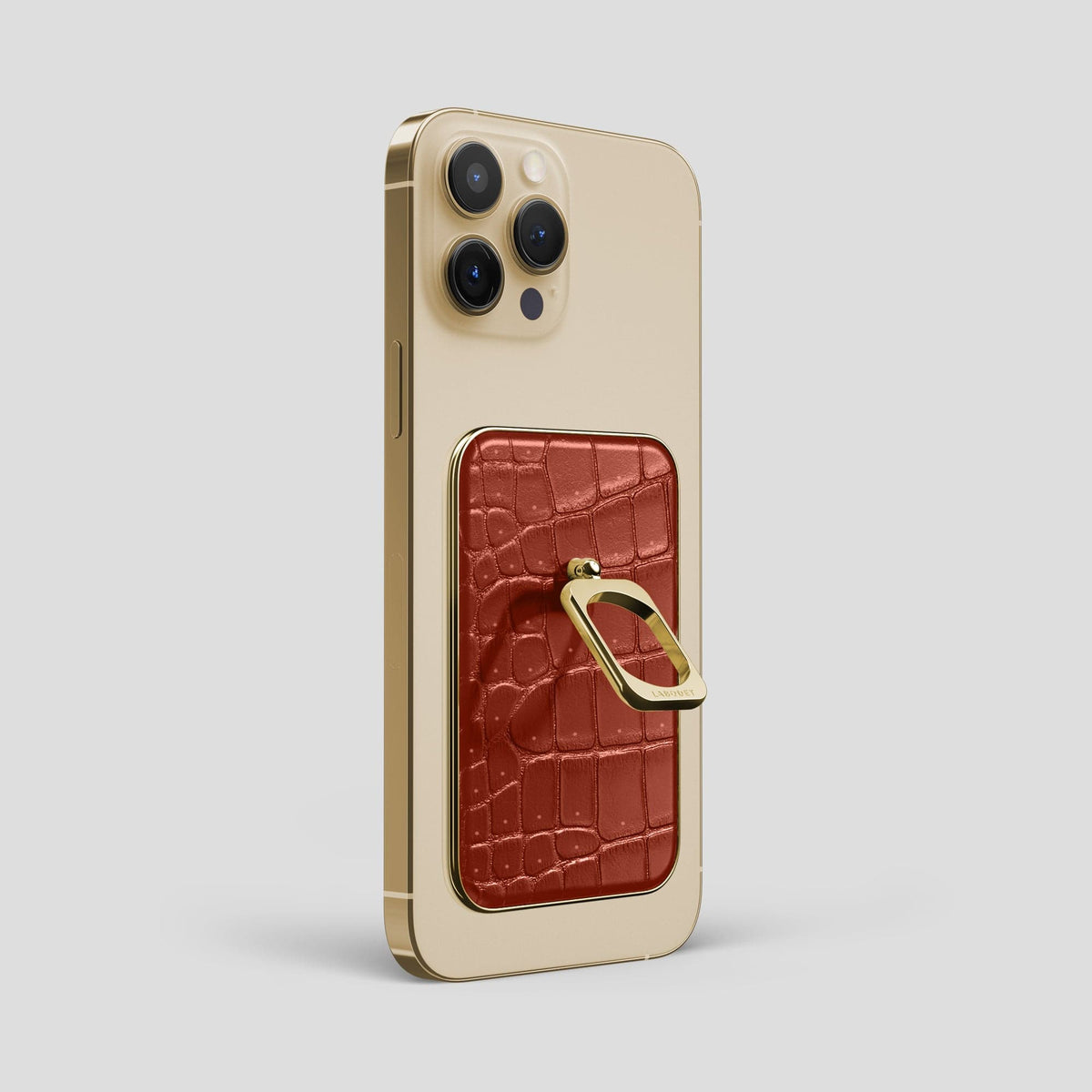 Mahogany-Brown iPhone 15 Pro Max Magsafe Ring Porosus Crocodile with Gold Metal -1 | Mahogany-Brown-Gold