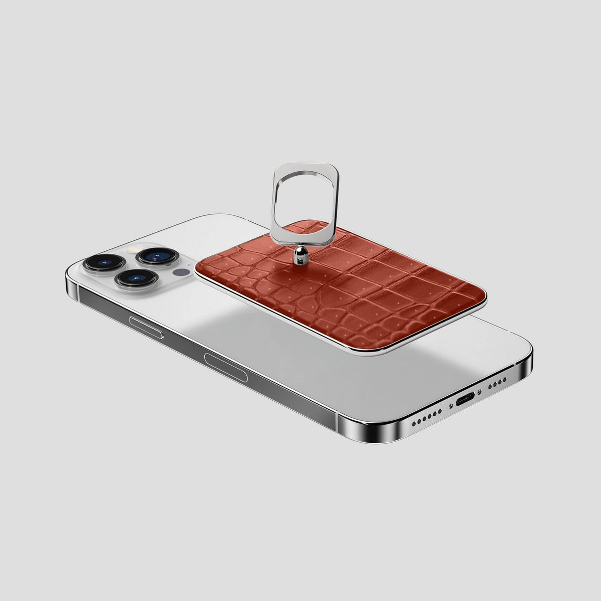 Mahogany-Brown iPhone 15 Pro Max Magsafe Ring Porosus Crocodile with Steel Metal -4 | Mahogany-Brown-Steel
