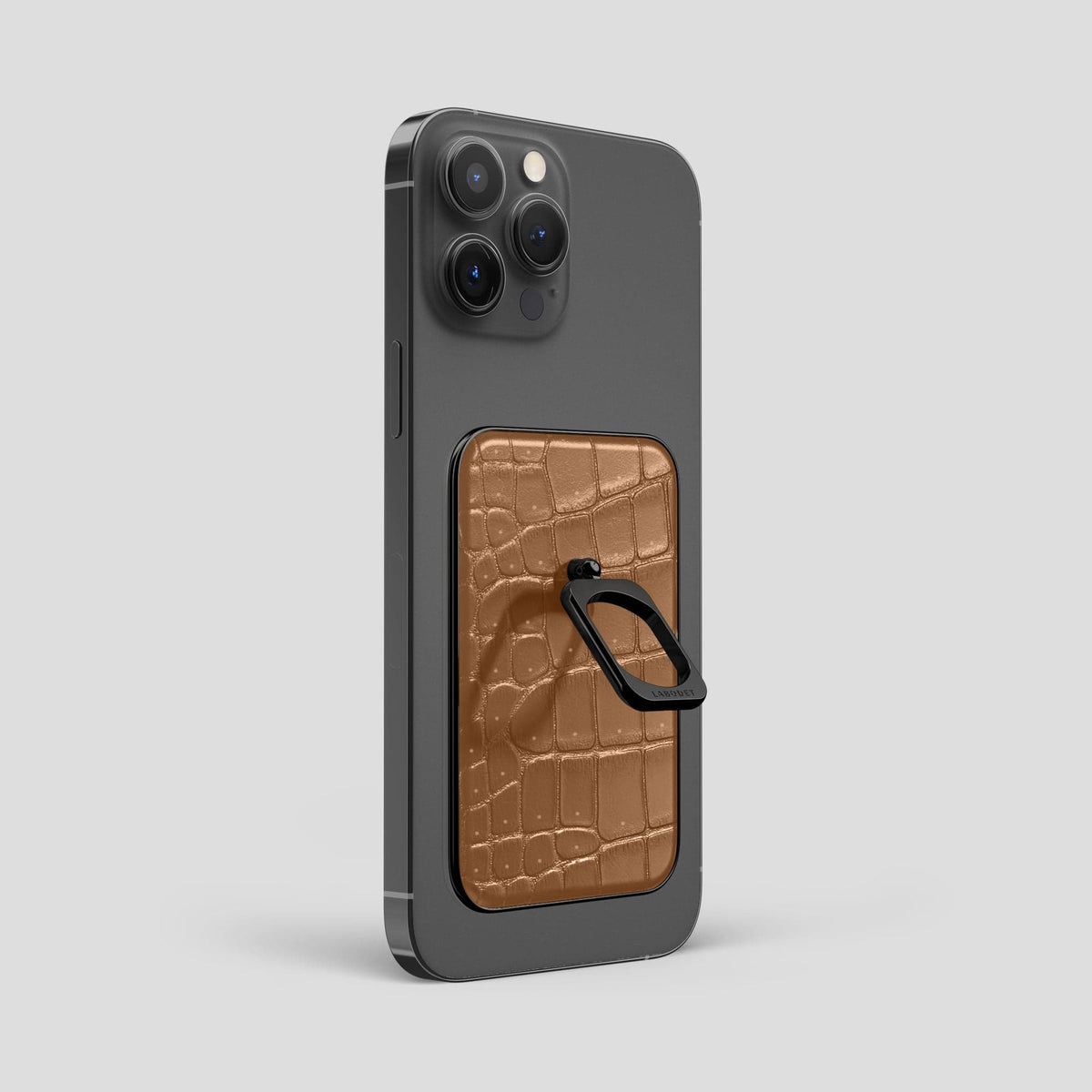 Milk-Chocolate iPhone 15 Pro Max Magsafe Ring Porosus Crocodile with Black Metal -1 | Milk-Chocolate-Black