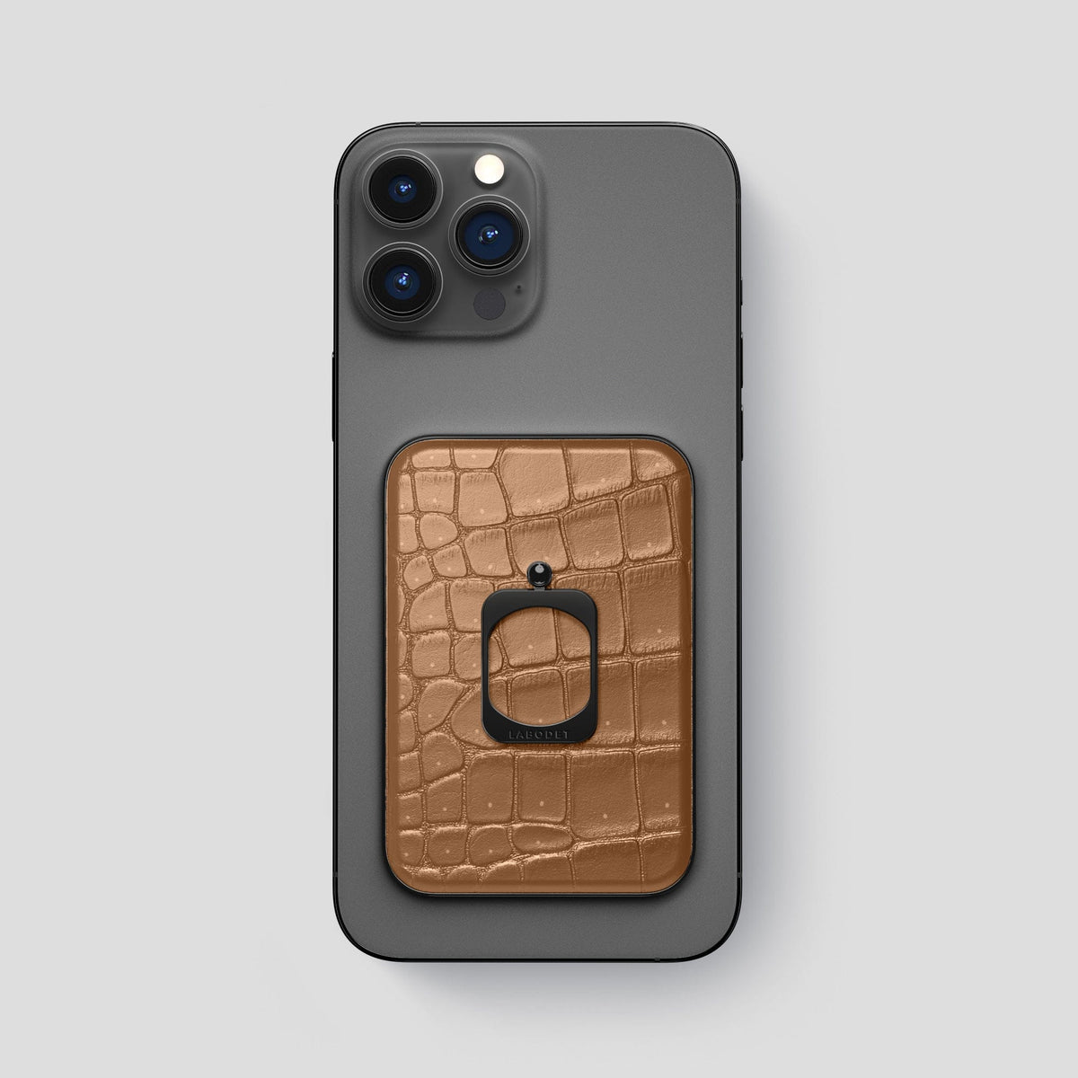 Milk-Chocolate iPhone 15 Pro Max Magsafe Ring Porosus Crocodile with Black Metal -2 | Milk-Chocolate-Black
