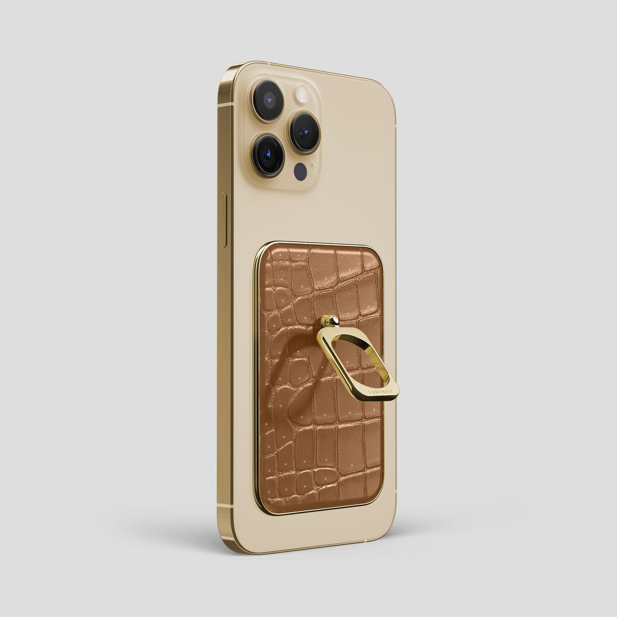 Milk-Chocolate iPhone 15 Pro Max Magsafe Ring Porosus Crocodile with Gold Metal -1 | Milk-Chocolate-Gold
