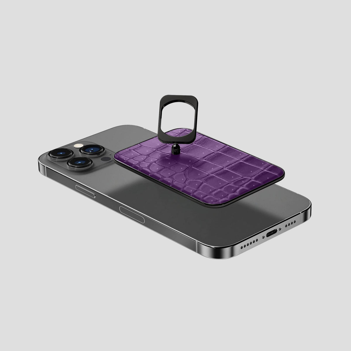Purple iPhone 15 Pro Max Magsafe Ring Porosus Crocodile with Black Metal -4 | Purple-Black