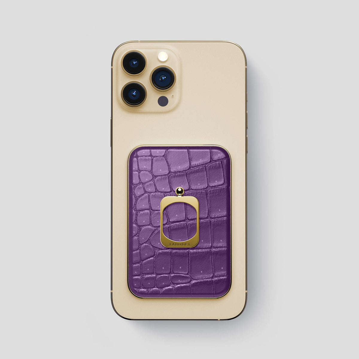 Purple iPhone 15 Pro Max Magsafe Ring Porosus Crocodile with Gold Metal -2 | Purple-Gold