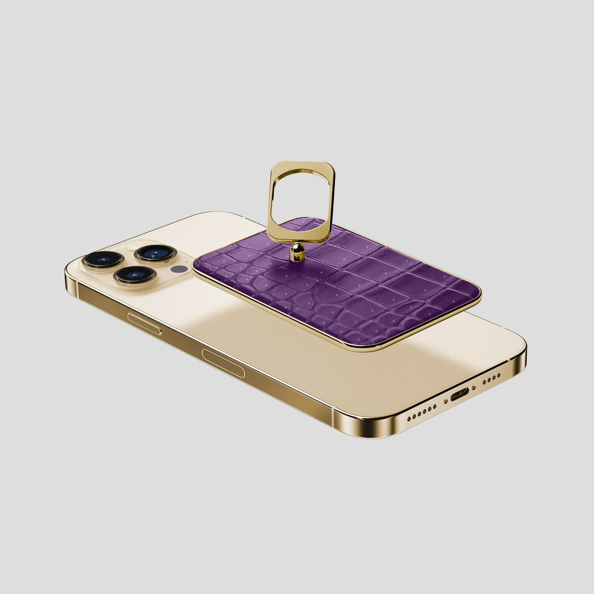 Purple iPhone 15 Pro Max Magsafe Ring Porosus Crocodile with Gold Metal -4 | Purple-Gold