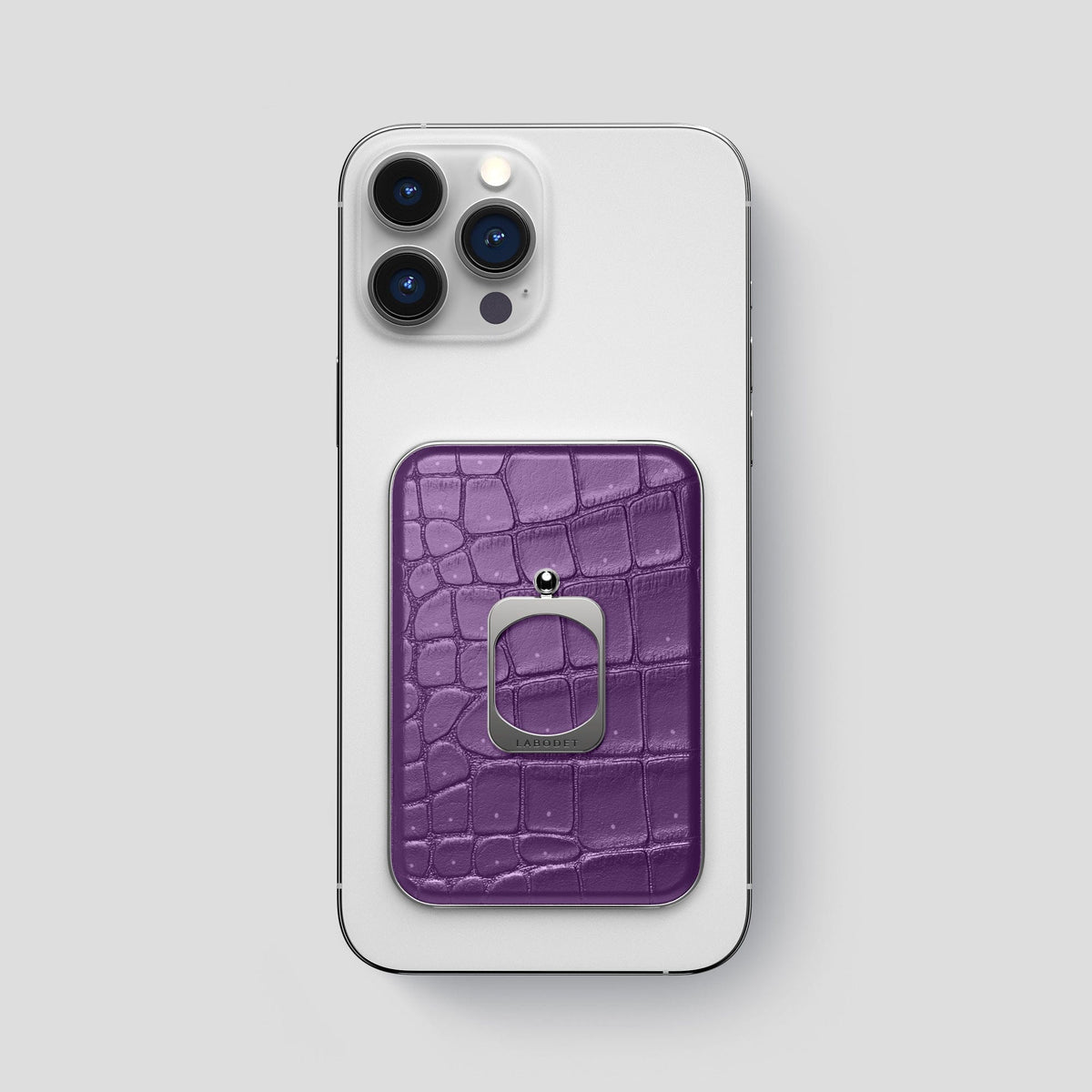 Purple iPhone 15 Pro Max Magsafe Ring Porosus Crocodile with Steel Metal -2 | Purple-Steel