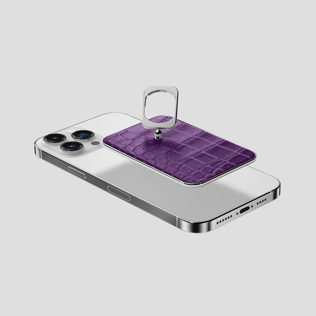Purple iPhone 15 Pro Max Magsafe Ring Porosus Crocodile with Steel Metal -4 | Purple-Steel