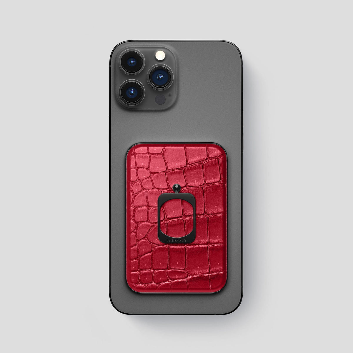 Burgundy iPhone 15 Pro Max Magsafe Ring Porosus Crocodile with Black Metal -2 | Burgundy-Black