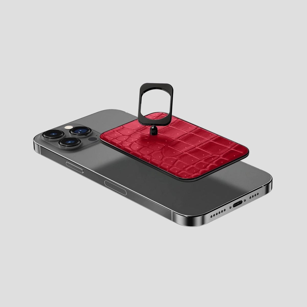Burgundy iPhone 15 Pro Max Magsafe Ring Porosus Crocodile with Black Metal -4 | Burgundy-Black