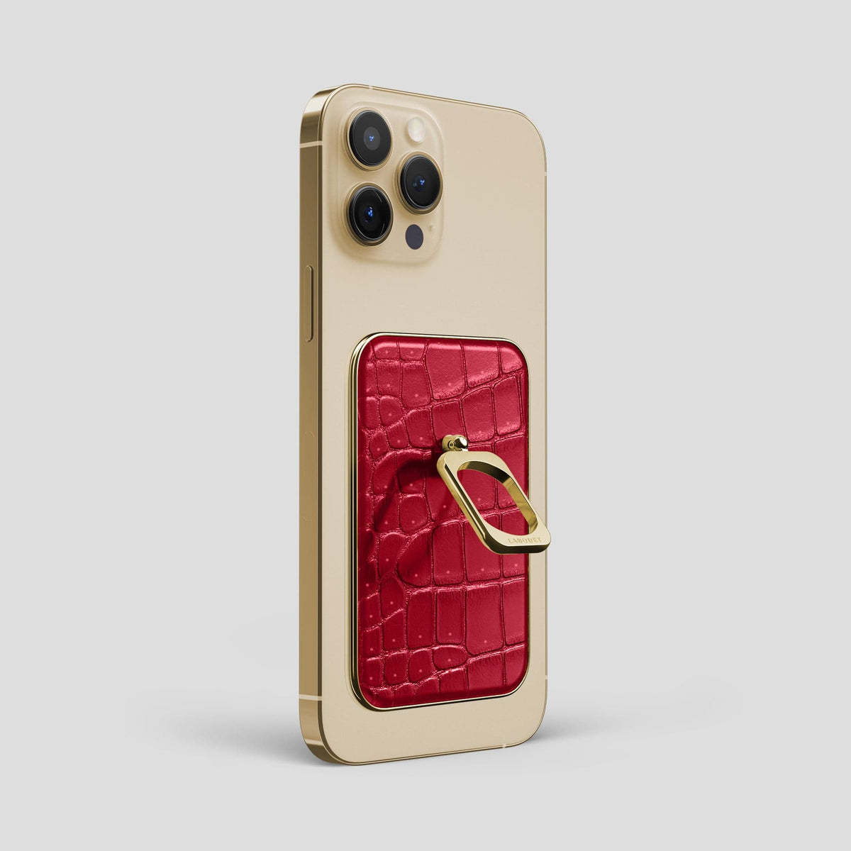 Burgundy iPhone 15 Pro Max Magsafe Ring Porosus Crocodile with Gold Metal -1 | Burgundy-Gold