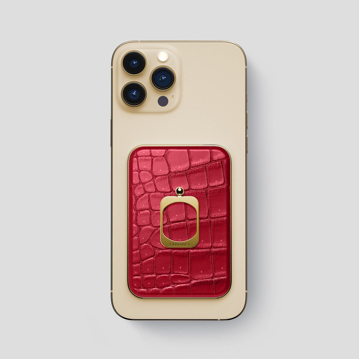 Burgundy iPhone 15 Pro Max Magsafe Ring Porosus Crocodile with Gold Metal -2 | Burgundy-Gold