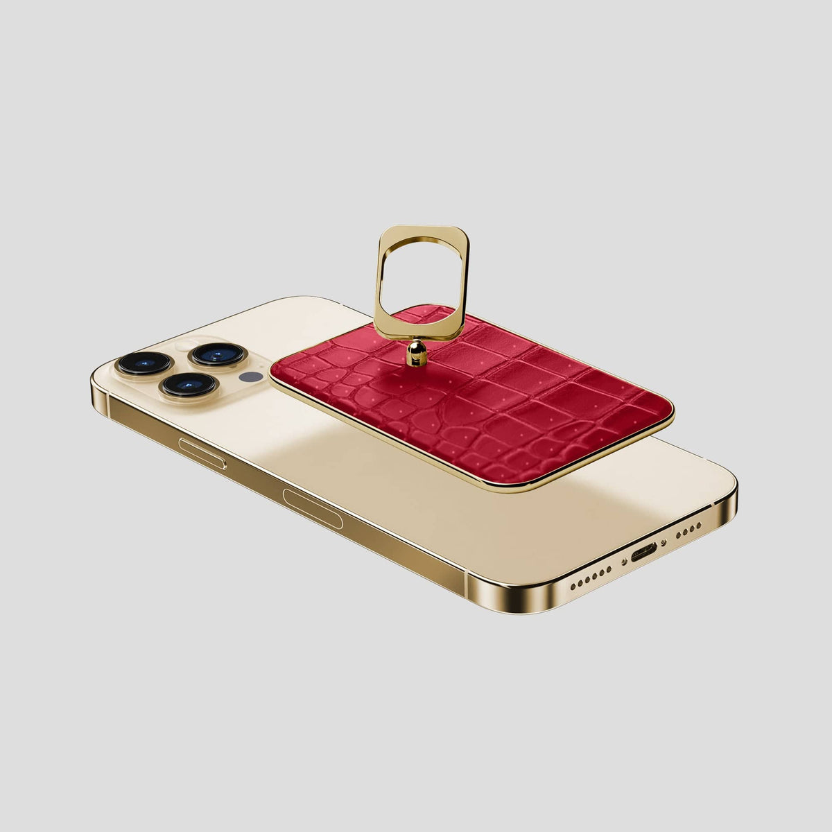 Burgundy iPhone 15 Pro Max Magsafe Ring Porosus Crocodile with Gold Metal -4 | Burgundy-Gold