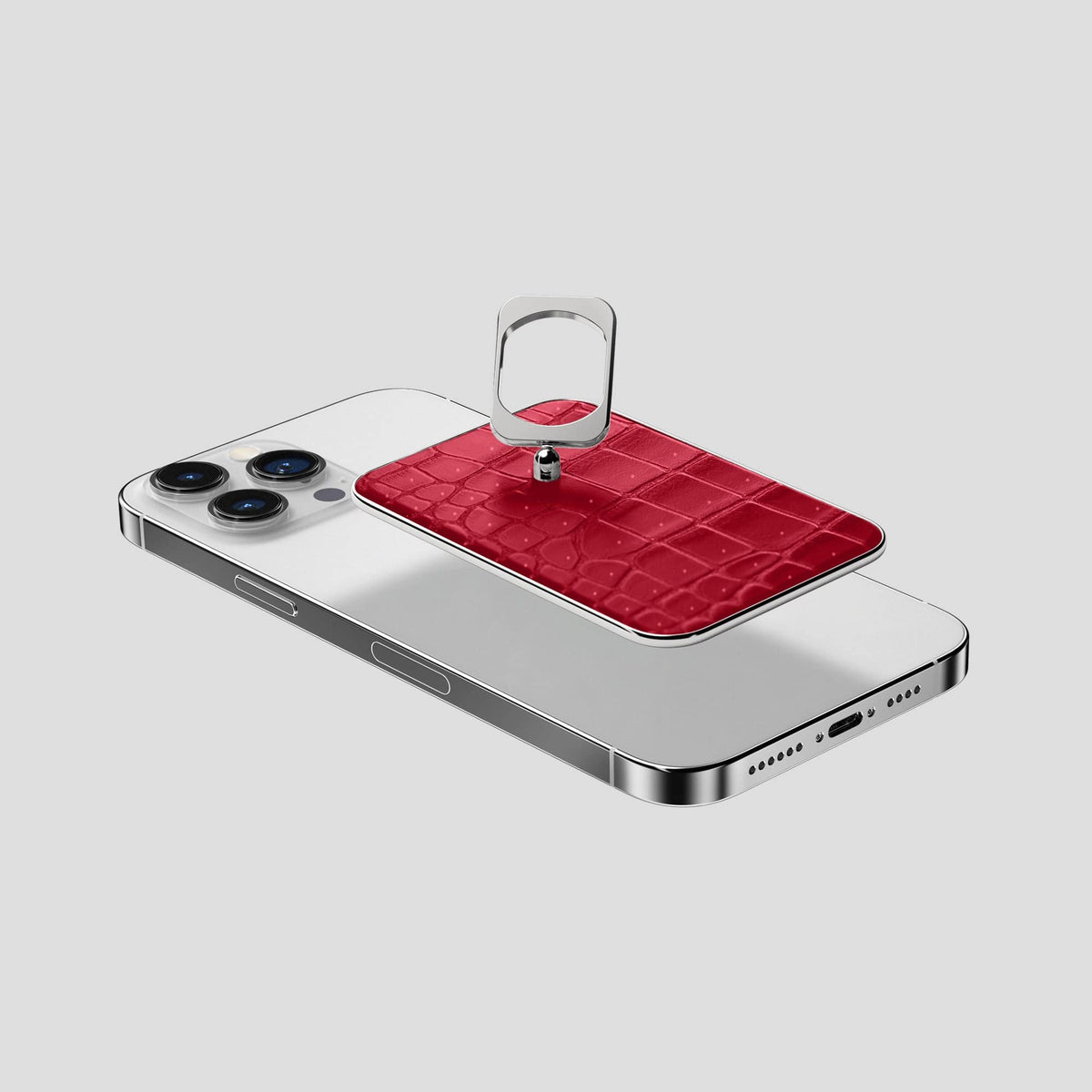 Burgundy iPhone 15 Pro Max Magsafe Ring Porosus Crocodile with Steel Metal -4 | Burgundy-Steel