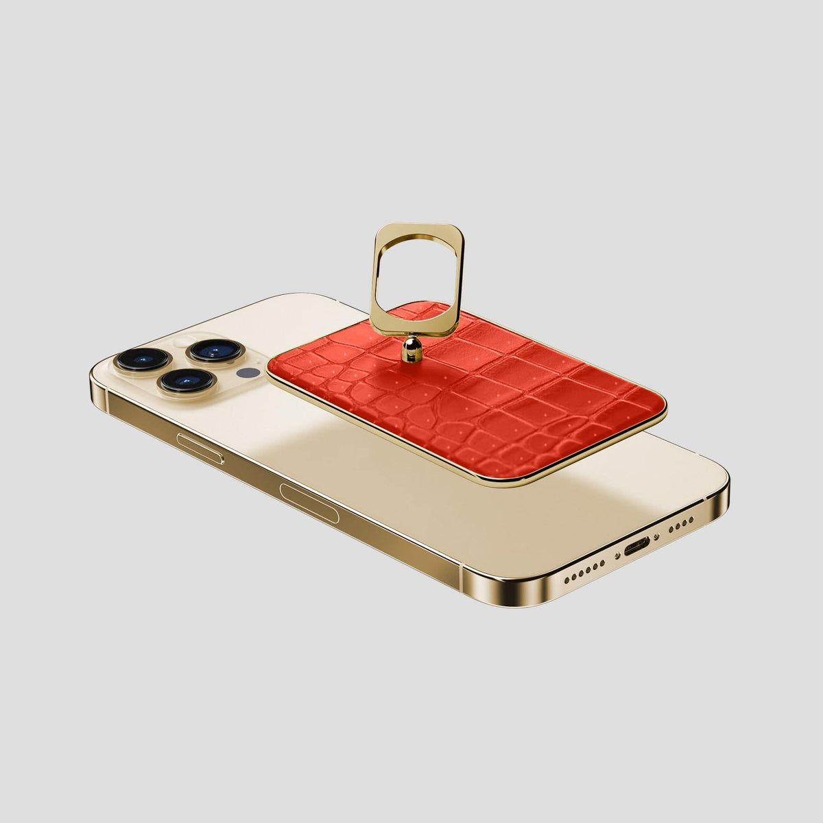 Rust iPhone 15 Pro Max Magsafe Ring Porosus Crocodile with Gold Metal -4 | Rust-Gold