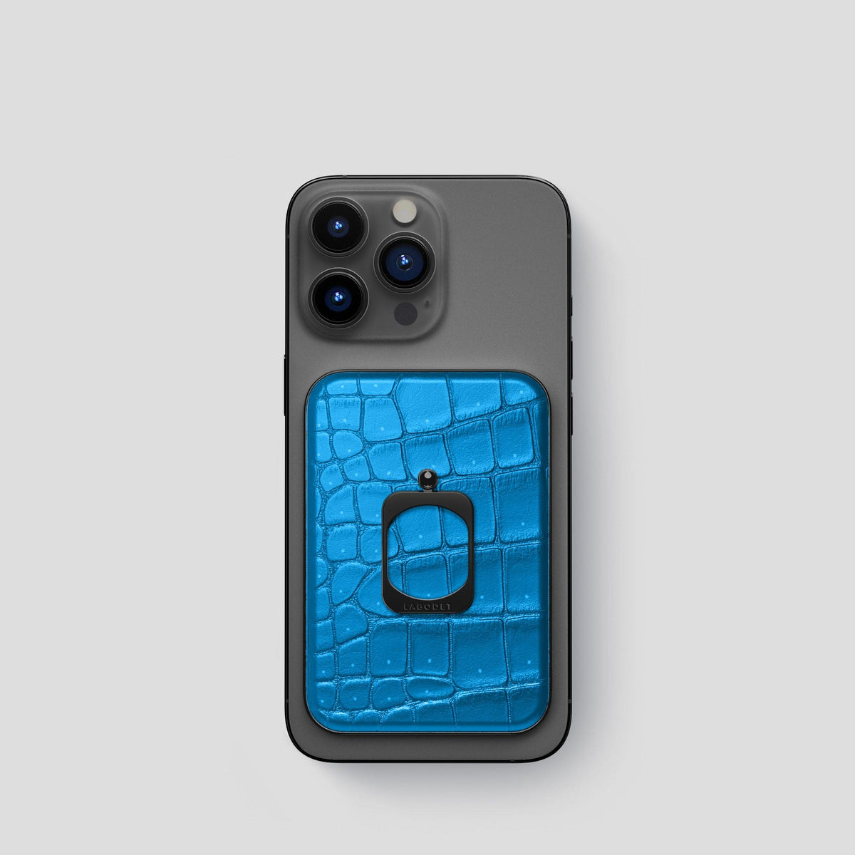 Blue-Lagoon iPhone 15 Pro Magsafe Ring Porosus Crocodile with Black Metal -2 | Blue-Lagoon-Black