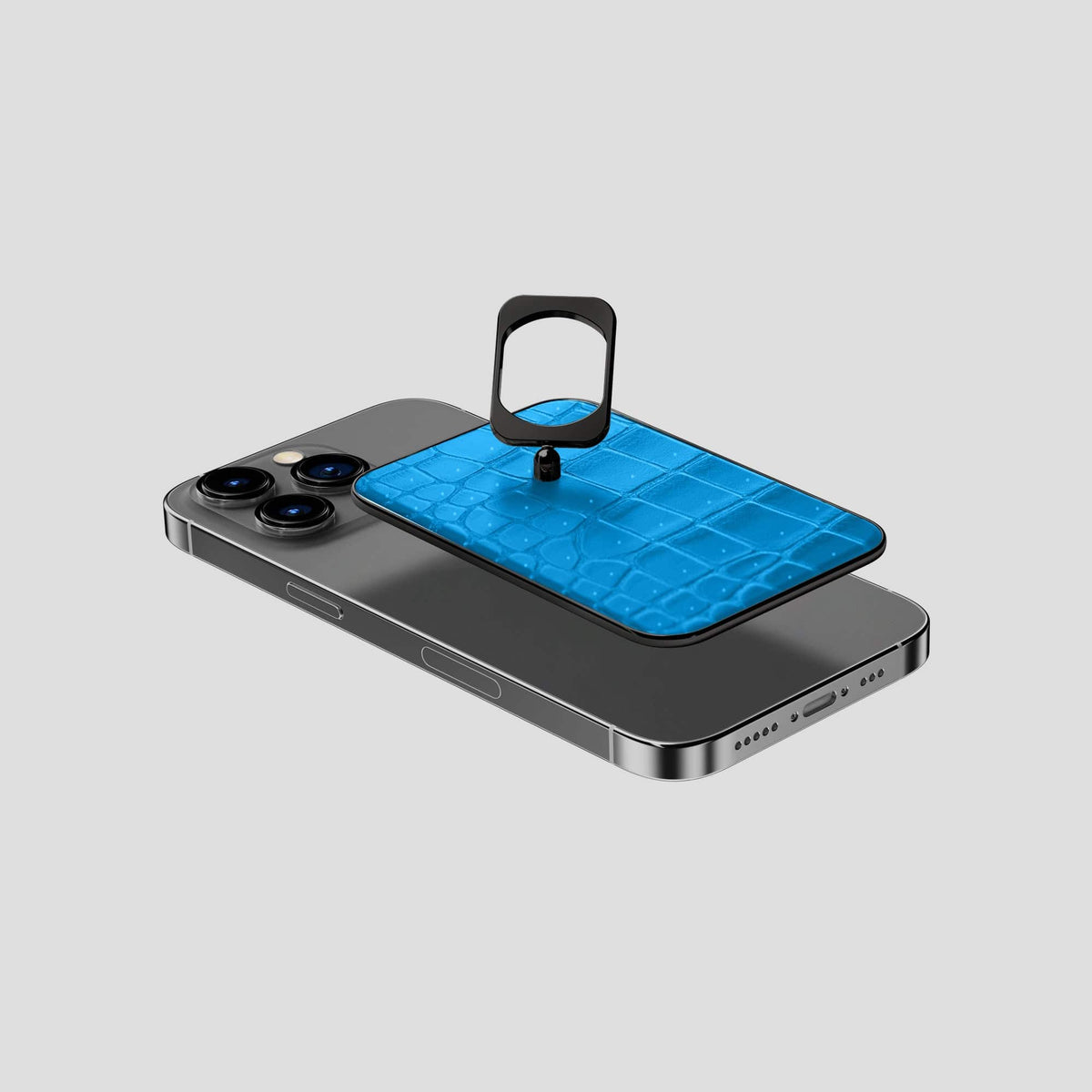Blue-Lagoon iPhone 15 Pro Magsafe Ring Porosus Crocodile with Black Metal -4 | Blue-Lagoon-Black
