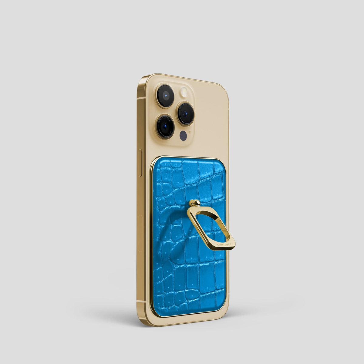 Blue-Lagoon iPhone 15 Pro Magsafe Ring Porosus Crocodile with Gold Metal -1 | Blue-Lagoon-Gold