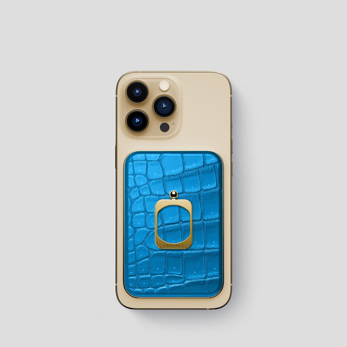 Blue-Lagoon iPhone 15 Pro Magsafe Ring Porosus Crocodile with Gold Metal -2 | Blue-Lagoon-Gold