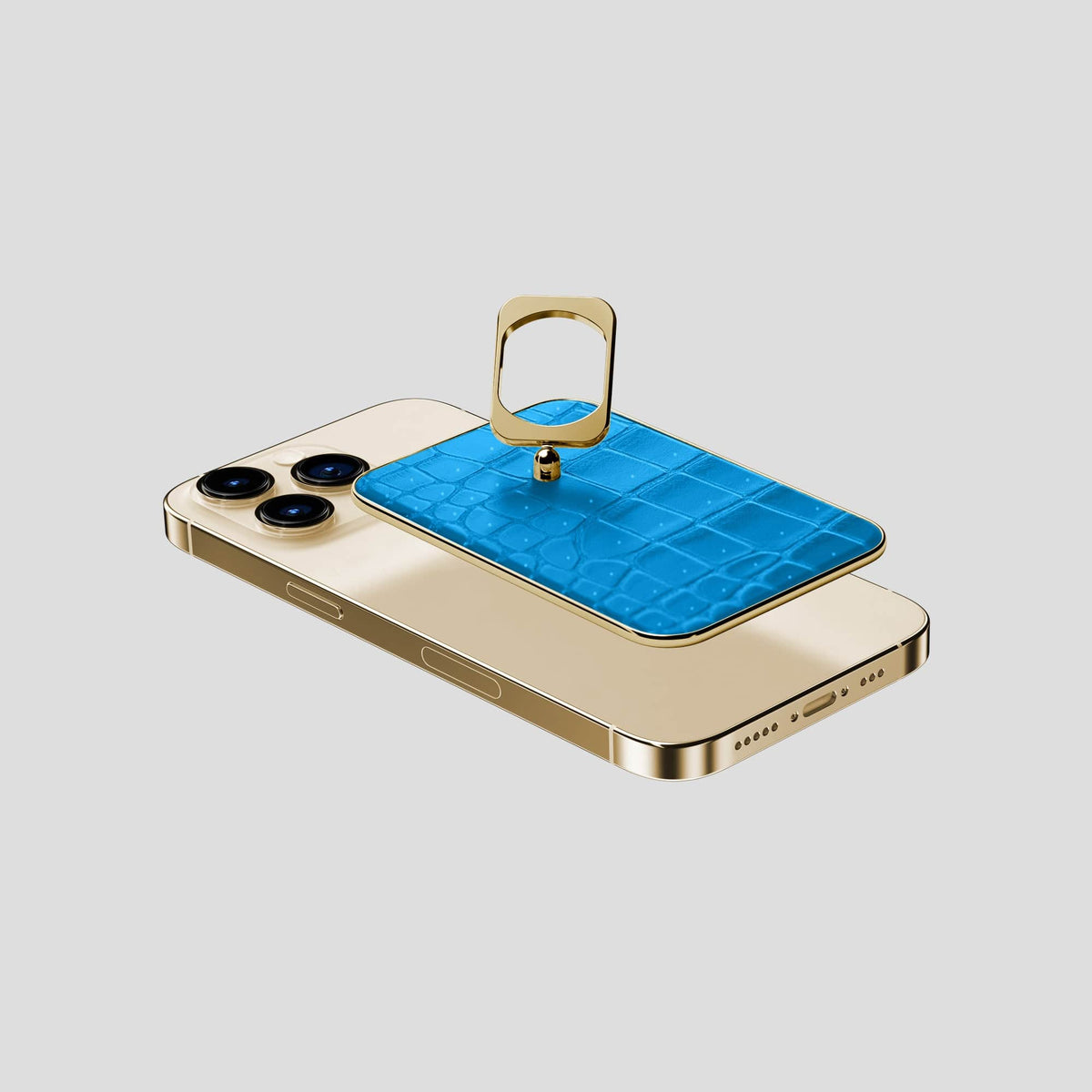 Blue-Lagoon iPhone 15 Pro Magsafe Ring Porosus Crocodile with Gold Metal -4 | Blue-Lagoon-Gold