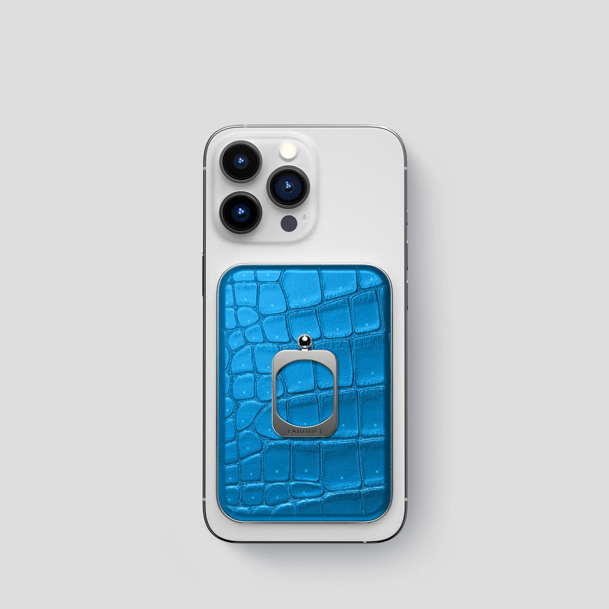 Blue-Lagoon iPhone 15 Pro Magsafe Ring Porosus Crocodile with Steel Metal -2 | Blue-Lagoon-Steel